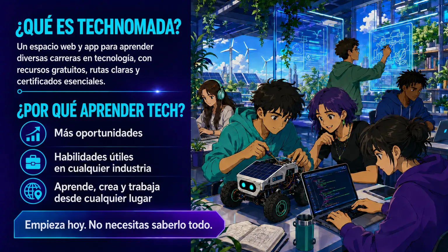 Infografía de Technomada sobre carreras tecnológicas, recursos gratuitos y certificados esenciales